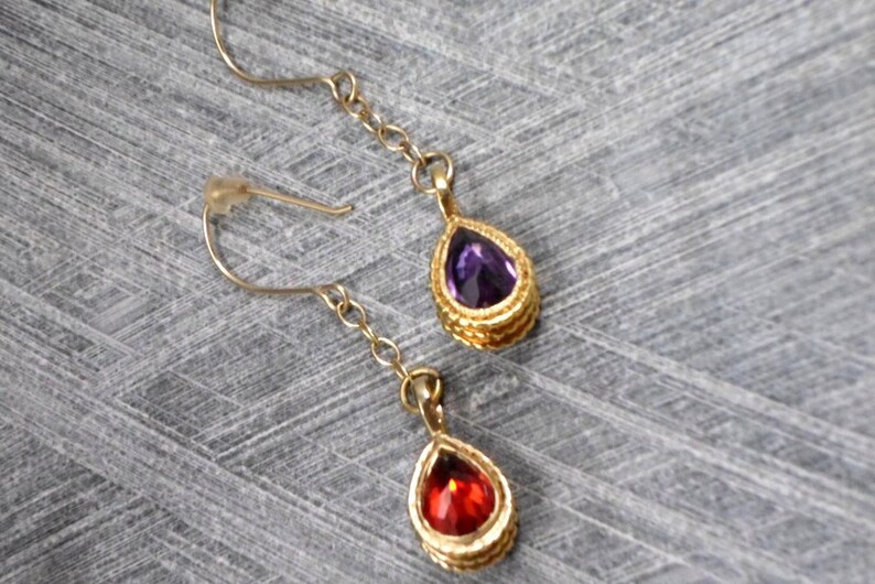 NEW YEAR SALE: Big Dangle Gold Drop Earring Amethyst and image 0
