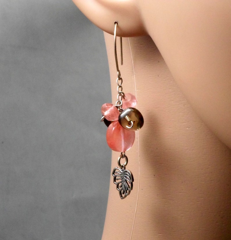 Pink Earrings Long Dangle Sterling Silver With Cluster of - Etsy