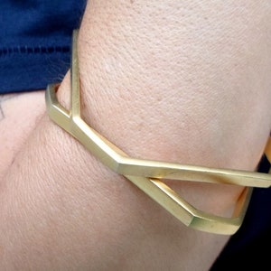 Geometric Gold Bracelet, Octagonal Bangle, Elegant, Minimalist, Trendy, Urban image 4