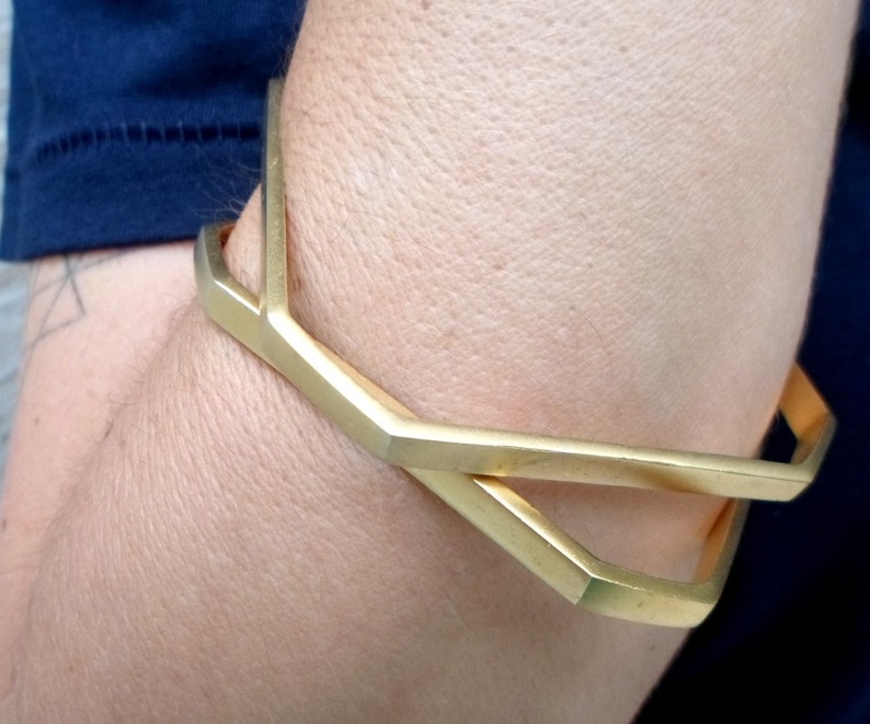 Geometric Gold Bracelet, Octagonal Bangle, Elegant, Minimalist, Trendy, Urban image 4