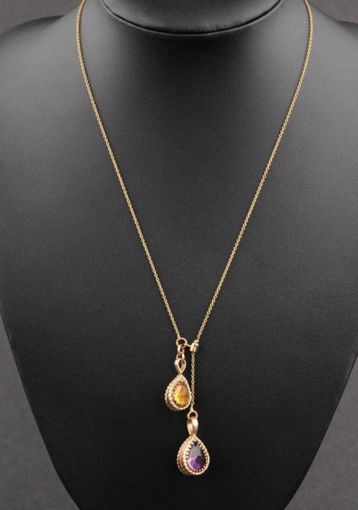 Gold Filled Lariat Necklace 2 Gold Dangle Drop Bezels With - Etsy