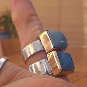 Green Ring, 9k Gold Square Bezel with Amazonite Stone Stacking over a Silver Band, For Small Finger image 4