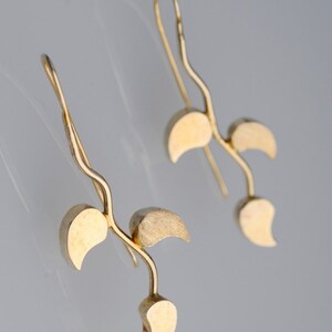 Extra Long Leaves Earrings, Botanical Earrings, 24k Gold Plated Wavy Branch and 3 Small Leaves, GF Hook, Elegant,for Wedding, Nickel Free