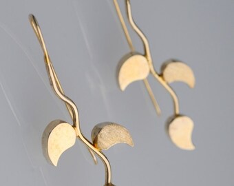 Sterling Silver 24k Gold Plated Leaf Branch Earrings, Wedding Jewelry
