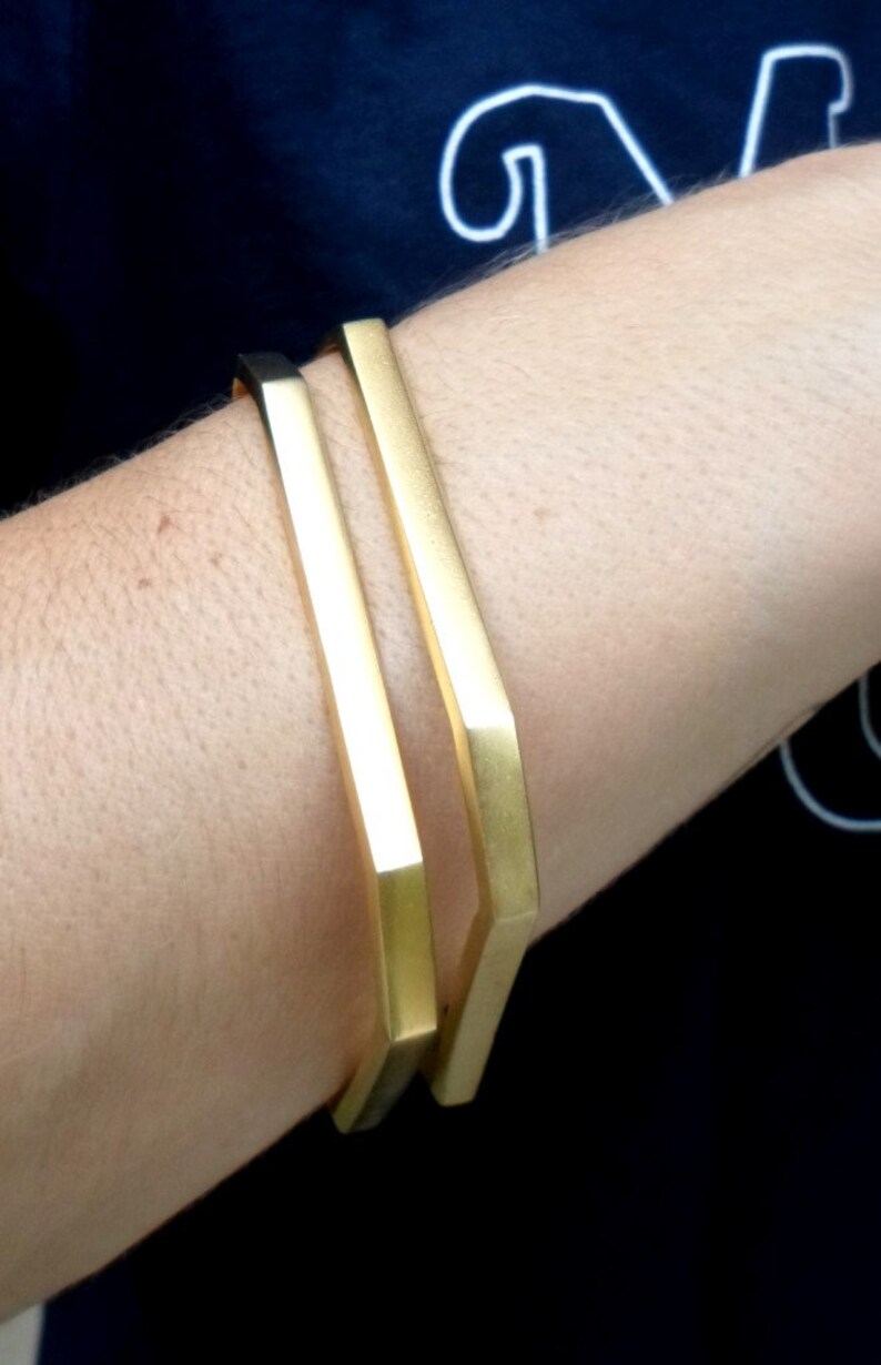 Geometric Gold Bracelet, Octagonal Bangle, Elegant, Minimalist, Trendy, Urban image 3