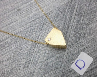 Short Geometric Pendant, Asymmetric Polygon, Gold Plated, Tiny Inlaid Zircon, Delicate, Minimalist, Dainty Style,