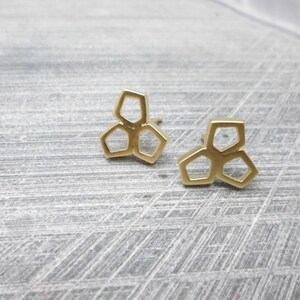 Geometric Gold Stud Earrings of 3 Hollow and Uneven Pentagons, Nickel Free, Dainty, Delicate, for Women and Teens, Casual, Trendy, Dainty image 1