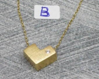 Short Geometric Pendant, Tiny Zircon Inlaid, Gold Filled Chain, Minimalist,  Asymmetric, Dainty Style, Casual