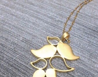 Long Gold Pendant Necklace, of 7 Abstract Leaves, Gold Filled Chain, For Any Outfit, Nature inspired, Long Outfit