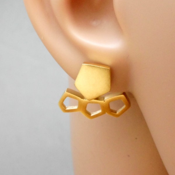 Geometric Ear Jackets, Small Pentagonal Stud and a Jacket of  3  tiny Pentagons, Front Back, Interchangeable, Boho, Urban, Nickel Free