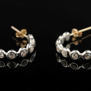 Silver Pebble Earrings, 5 Transparent Zircons, 9K Gold Stud,  for Sensitive Ear, Elegant, Casual,