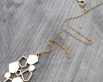 Extra Long Y Necklace, Gold Lariat Necklace, Geometric Pendant, Statement, Adjustable, Elegant, Urban, for Long Outfit