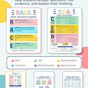 Paquete de carteles de escritura RACE CER / Tablas de referencia para la escritura basada en evidencia (descarga digital)