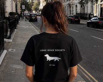 T-shirt LONG DOG SOCIETY teckel | Wiener hondenshirt | Hondenworst cadeau voor hondenliefhebbers | Minimalistisch hondenliefhebber-T-shirt