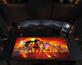 Alfombrilla de ratón de Los Increíbles, tapete de escritorio de superhéroes de Pixar, alfombrilla de ratón para juegos de héroes familiares, alfombrilla de teclado XL de dibujos animados, divertida configuración de escritorio