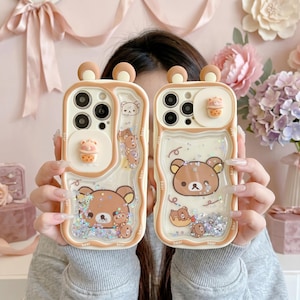 Quicksand Glitter Bear iPhone-skal, glidande kameraskydd telefonskal