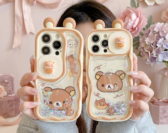 Quicksand Glitter Bear iPhone Case, Sliding Camera Cover Phone Case