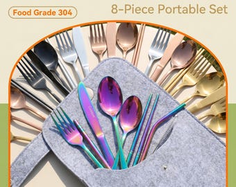 Custom Engraved Stainless Steel Flatware Set – 9 Piece Portable Utensils with Travel Case