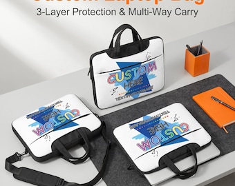 Custom Laptop Sleeve 3 Layer Protection Shockproof - Detachable Strap Handheld Crossbody Front Pocket 13 14 15.6 Inch