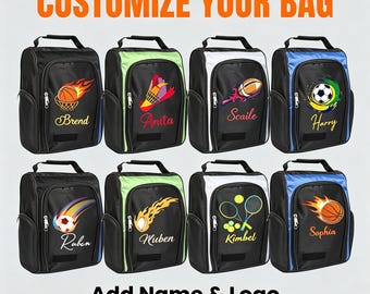 Custom Sports Shoe Bag Printed Name Text - Large Capacity 32.5x20x14cm 5 Colors for Gym Travel Team