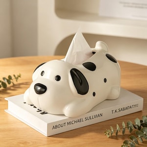 Cute Dalmatian Dog Ceramic Tissue Box Cover,  Modern Farmhouse Tabletop Tissue Dispenser, Kawaii Home Decor for Bedroom Bathroom Living Room