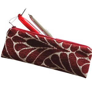 Mini-Stiftemäppchen / Langes Federmäppchen / Gobelin-Federmäppchen / Original-Stiftetasche / Brillenetui / Burgunder Jacquard-Samt