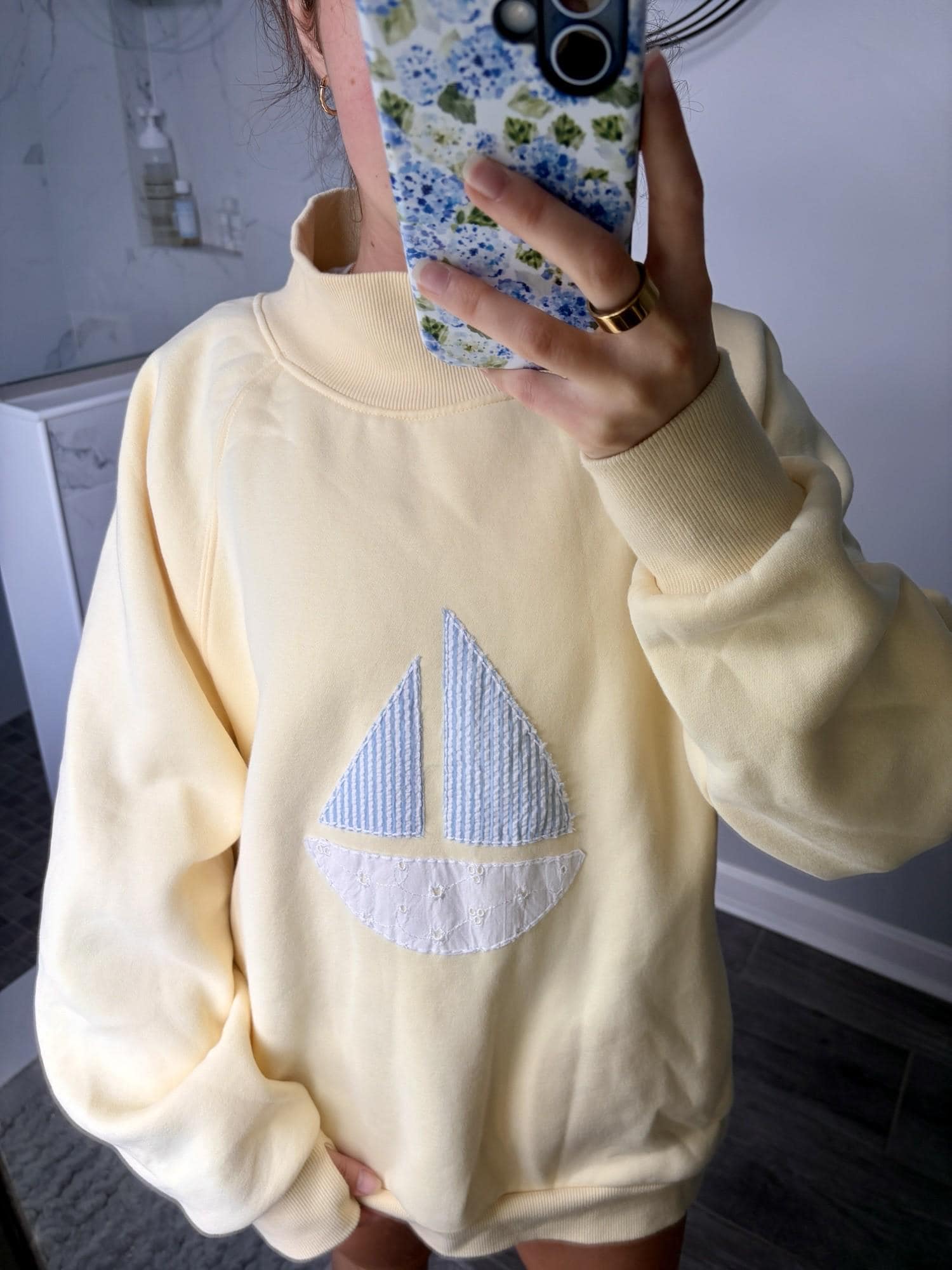 Yellow Sailboat Patchwork Hoodie - Etsy