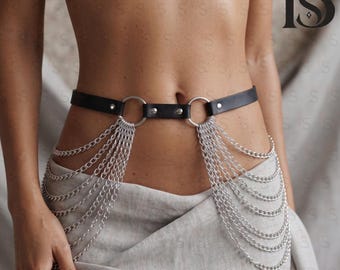 Mehrlagiger Bauchgürtel mit Kette, seitliche Bauchkette, lange Taillenkette, minimalistischer Vintage-Schmuck für den Sommerstrand