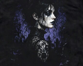 Gothic Graveyard Shirt, Dark Romantic Goth Woman Black Graphic Tee