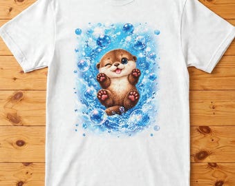 T-shirt Loutre, T-shirt graphique Bulle d'eau qui cligne des yeux, Illustration animale ludique