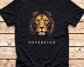 Sovereign Lion Shirt, Black Gold Lion Graphic Tee, Majestic Wildlife T-Shirt