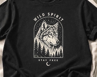 Wild Spirit Wolf T-Shirt, Vintage Wilderness Graphic Tee, Nature Lover Gift