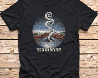 The Earth Breathes Shirt, Vintage Cave Linocut Tee, Dark Folklore Art