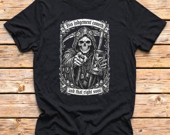 Grim Reaper Shirt, Gothic Hourglass Skull Tee, Memento Mori Graphic