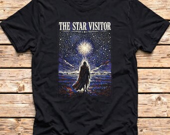 The Star Visitor T-Shirt, Vintage Woodcut Night Sky Tee, Dark Folklore Shirt