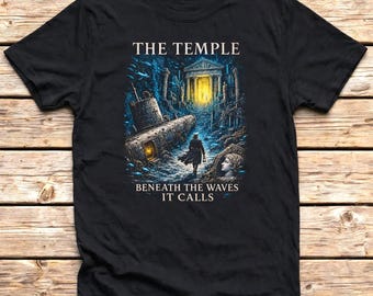 H P Lovecraft Shirt, The Temple Tee, Underwater Cosmic Horror Art