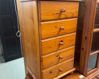 Solid Wood 5-Drawer Chest | Rustic Pine Farmhouse Tallboy Organizer