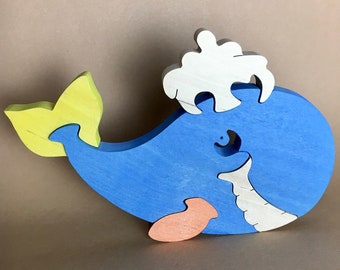 Custom Engraved Wooden Whale Puzzle, Personalized Eco-Friendly Toy for Kids, Great Gift Idea
