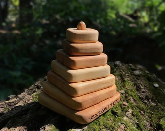 Personalized stacking Toy. Wooden blocks. Impregnated with  linseed oil - Ready to Ship. Stacking Toy with name