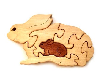 Wooden Puzzle Bunnies. Easter bunny. Kids toy. Puzzle toy.