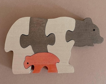 Personalized Wooden Bear Puzzle, Eco-Friendly Montessori Toy