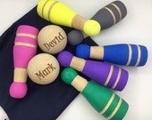 Wood Bowling Set, Wooden Toy Skittles, Wooden Bowling Game Personalized, Baby Shower Gift, Wooden Bowling Pins, Personalized Wooden Bowling