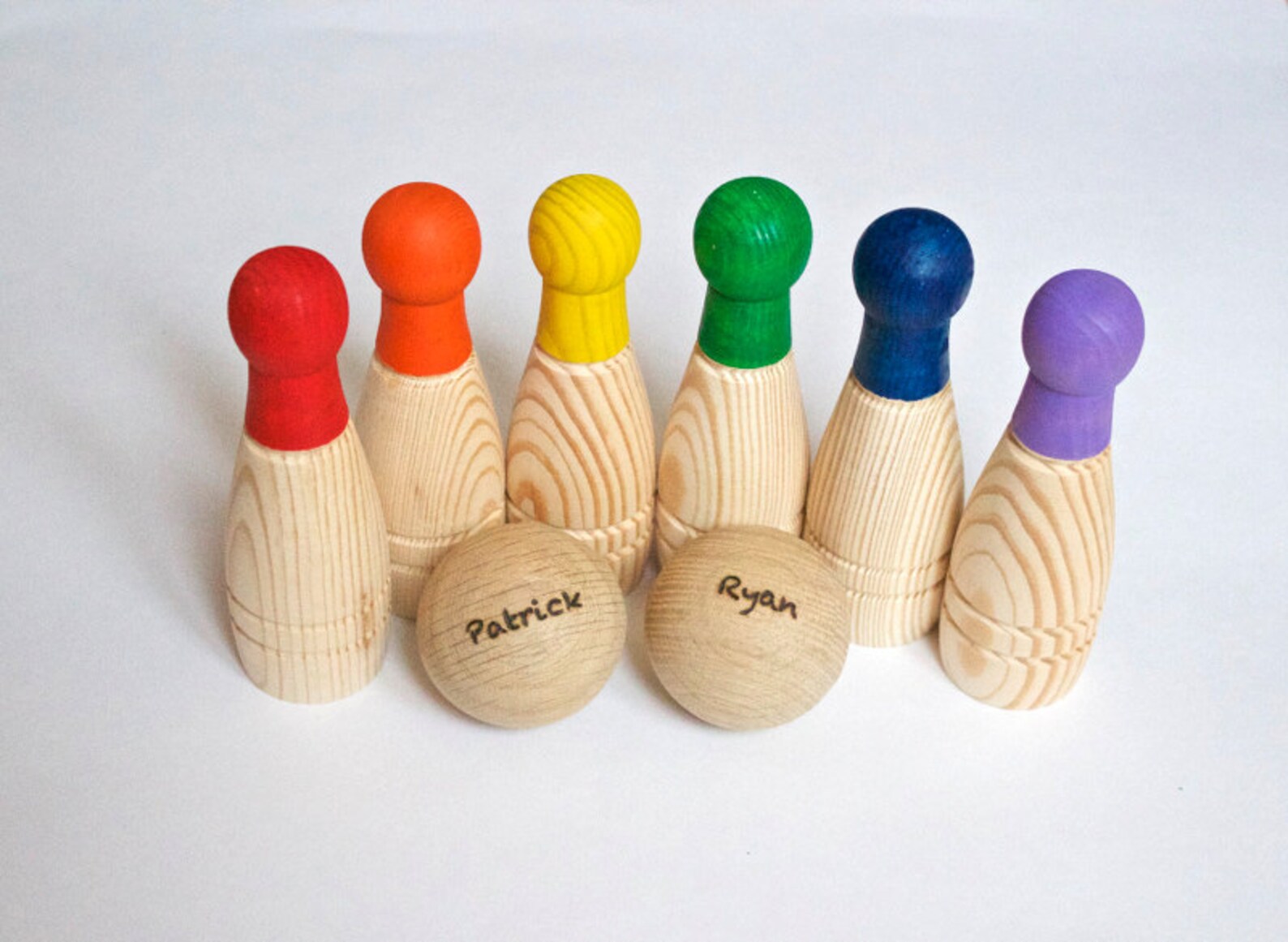 Wooden Skittles Game PERSONALIZED Waldorf Toy Rainbow Bowling Etsy