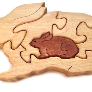 Wooden Puzzle Bunnies. Easter bunny. Kids toy. Puzzle toy. image 3