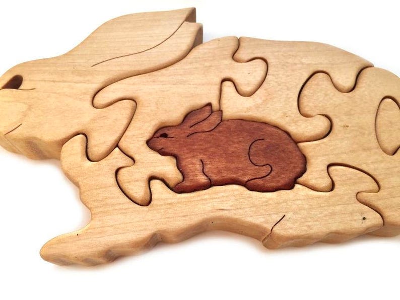 Wooden Puzzle Bunnies. Easter bunny. Kids toy. Puzzle toy. image 3