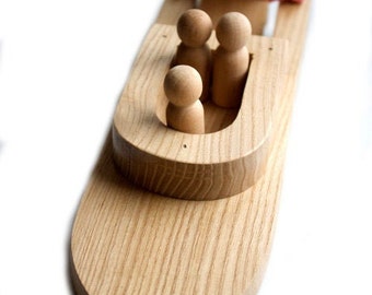 Wooden Toy Boat with Peg People. Kids Wood Bath Toy. Organic toy for baby