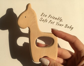 Wooden Teether Giraffe, Eco Friendly, Safe For Your Baby, Baby Shower Gift, Motor Skills, Natural Handmade Baby Teether, Wood Teething Toy