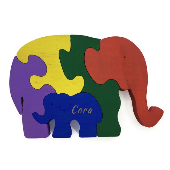 Handmade Wooden Animal Puzzle - Elephant - Personalized - Montessori Toy