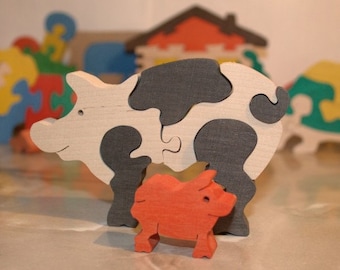 Personalized Wooden Pig Puzzle - Handmade Eco-Friendly Gift for Toddlers and Kids