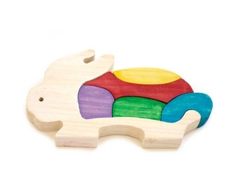 Personalized Wooden Puzzle Bunny, Montessori toy, Color sorter, Toy for toddlers, Handmade toy, Eco-friendly toy